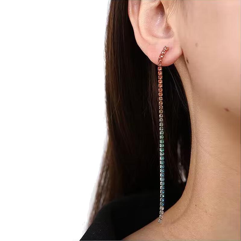 Ulticolor Rhinestone Tassel Long Earrings for Women Shiny Crystal Hanging Dangle Earrings Wedding Party Bridal