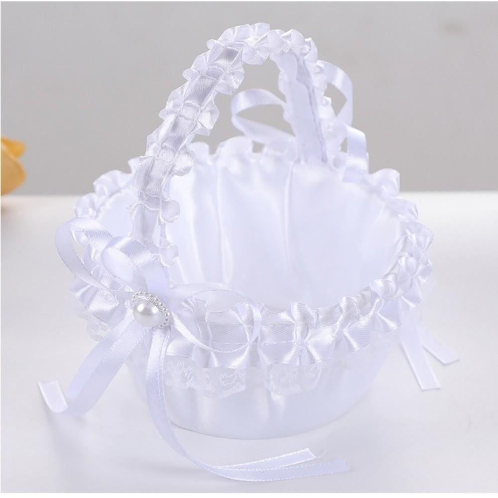 Weißer Blumenkorb Handgehaltener Aufbewahrungskorb Romantischer Seidenblumenkorb Hochzeit Brautjungfer