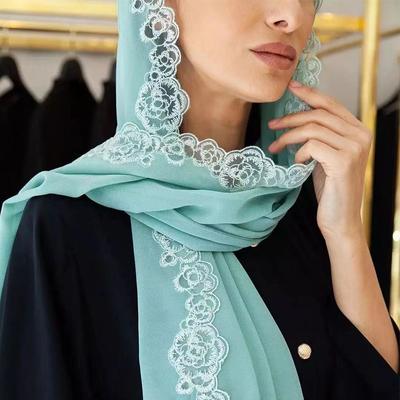 180x75cm Chiffon Hijab Schal für Damen Lang Einfarbig Spitze Perlen Kopftücher Schals Damen Strand Sonnenschutz Schals Schleier Schal