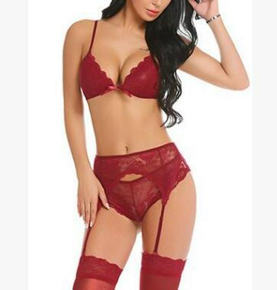 New Multi-color Lace Garter Belt Lingerie Set for Women