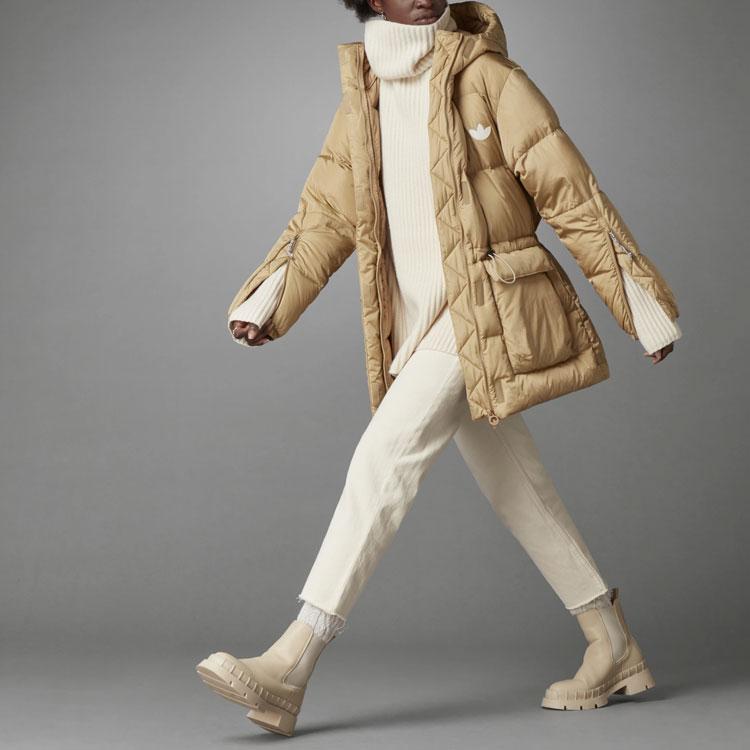 Adidas Originals Three Leaves Series Adjustable Waist Hooded Down Jacket Women Outerwear Light-Khaki GU1781