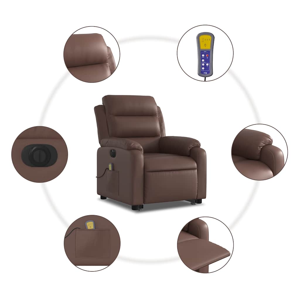 Recliner Chair with Lift Function Electric Brown Faux Leather