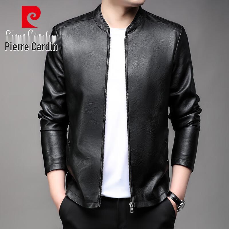 Pierre Cardin Men's Slim Fit Stand Collar PU Leather Jacket