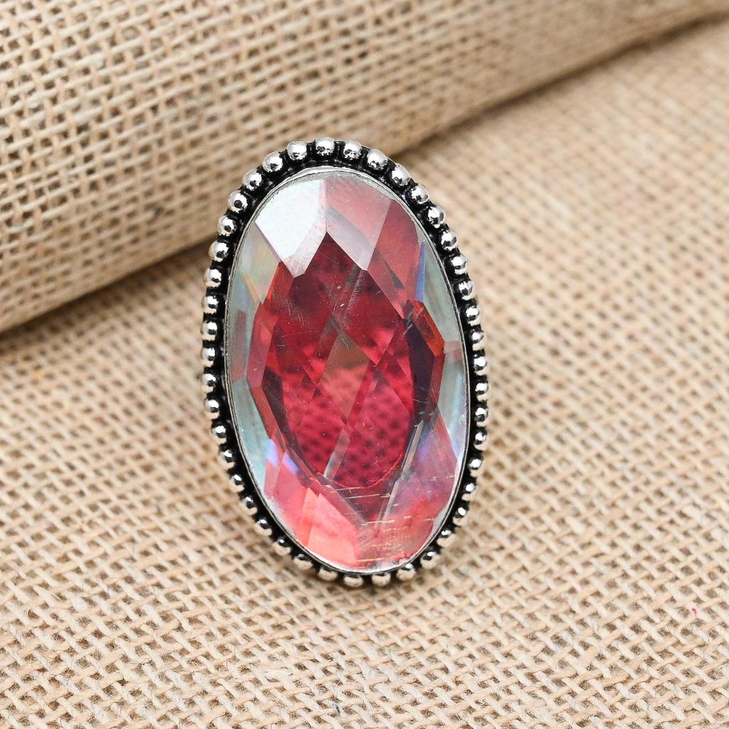 Solid 925 argint curcubeu Mystic Topaz Gemstone Inel de designer lucrat manual Bijuterii lucrate manual