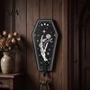 Boho Wall Mounted Rack Halloween Gothic Wooden Hook with Moon Star Skeleton Patterns, Decorative Retro Key Hanger for Entryway Hallway Living