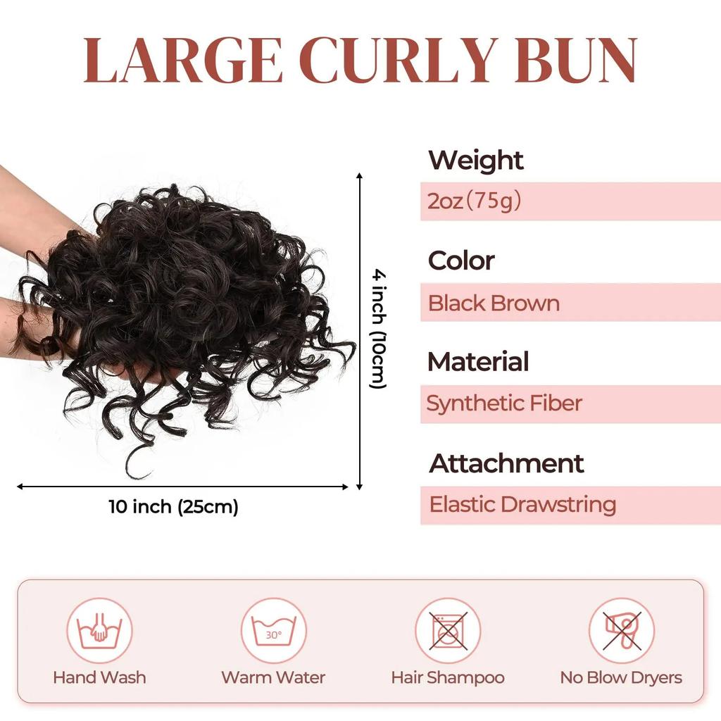 Women's Fashion Hair Bun, Curly Wave Synthetic Hair Piece, Afro Kinky Curl Drawstring Ponytail Bun, Voluminous Hair Donut for Daily Style