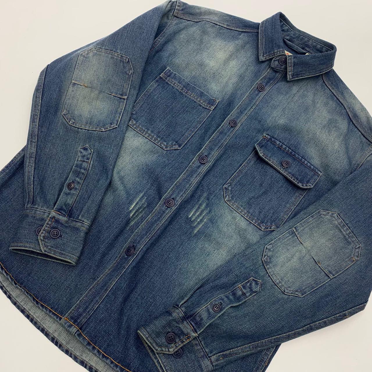 

Трендовый ретро-кардиган с лацканами из денима в гонконгском стиле для мальчиков M светло-синий