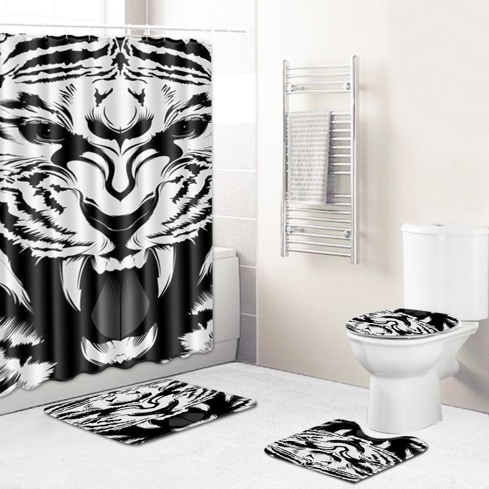 Colored Animals Elephant Lion Horse Bathroom Non-Slip Floor Mat Shower Curtain Carpet Personality Cool