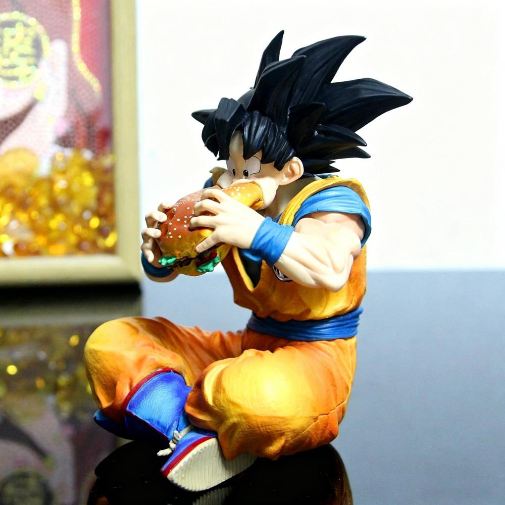 Anime Dragon Ball Son Goku Figure Goku Eat Hamburger 14cm/5.51inch Pvc Action Figures Collection Model Toys Gifts
