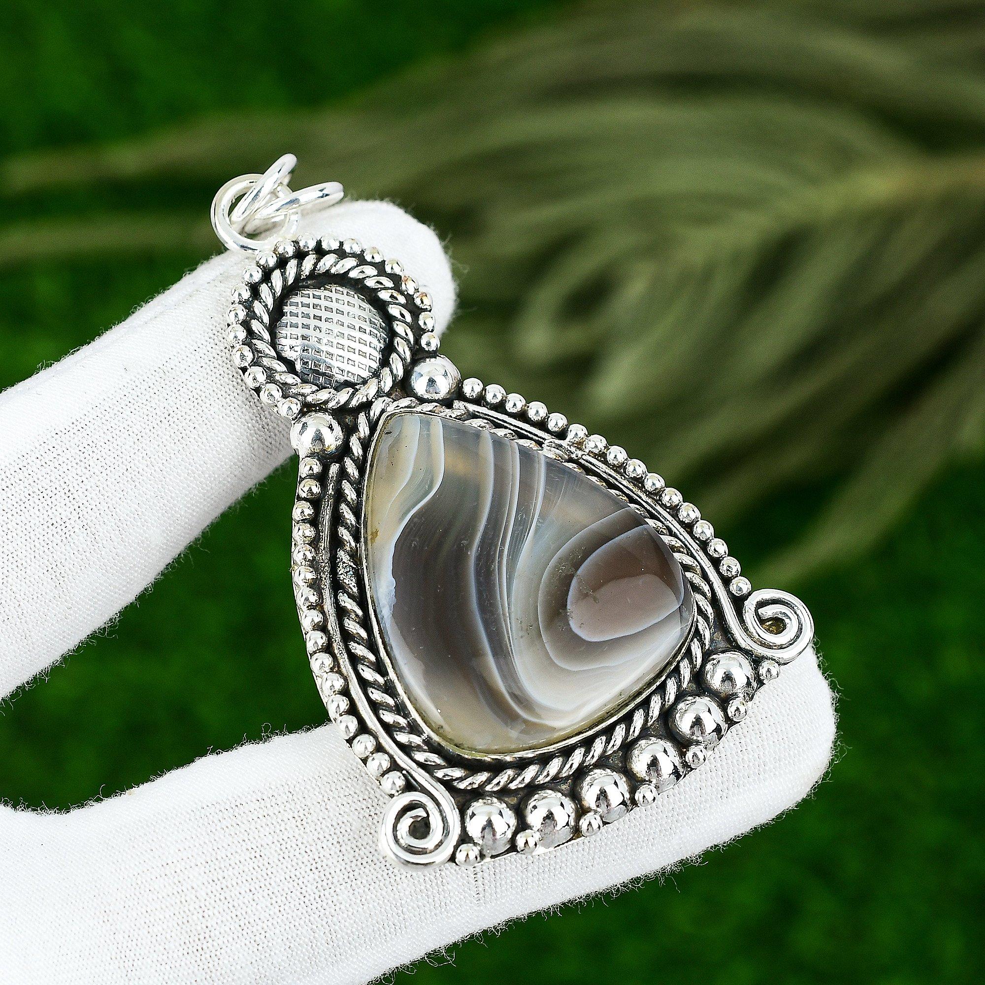 

Sterling Silver Pear Botswana Agate Gemstone Wife Bezel Handmade Pendant Jewelry