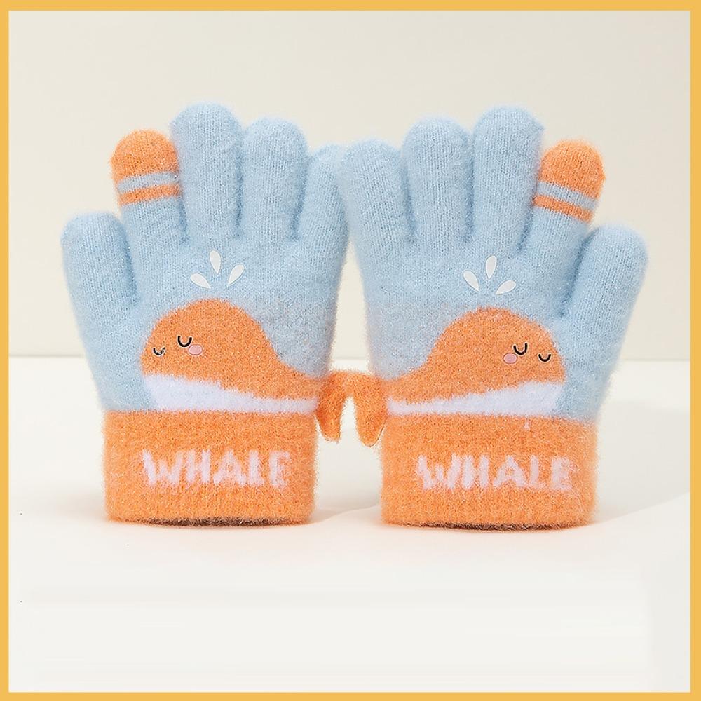 Warm Plush Winter Knitted Gloves Cute Whale Kids Gloves Cartoon Five-finger Gloves  Boys Girls