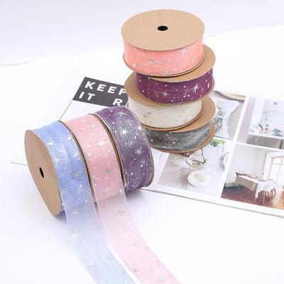 25mm Width Starry Sky Ribbon Organza Wedding Party Ribbon Gift Bouquet Wrap Ribbon Cake Decoration