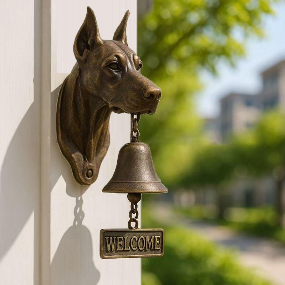 Resin+Metal Welcome Doorbell Loud Ringing Weatherproof Dog-Shaped Chime Bell Hanging Decorations Wall Mount Dinner Bell Cottage