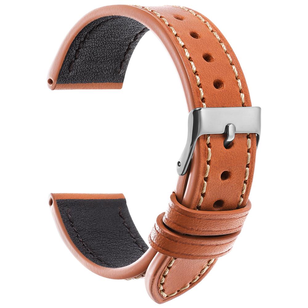 Vintage Brown Top-Grain Leather Watch Strap 20mm 22mm Handmade Stitching Cowhide Watch Band Men Women Pin Buckle Soft Wristband