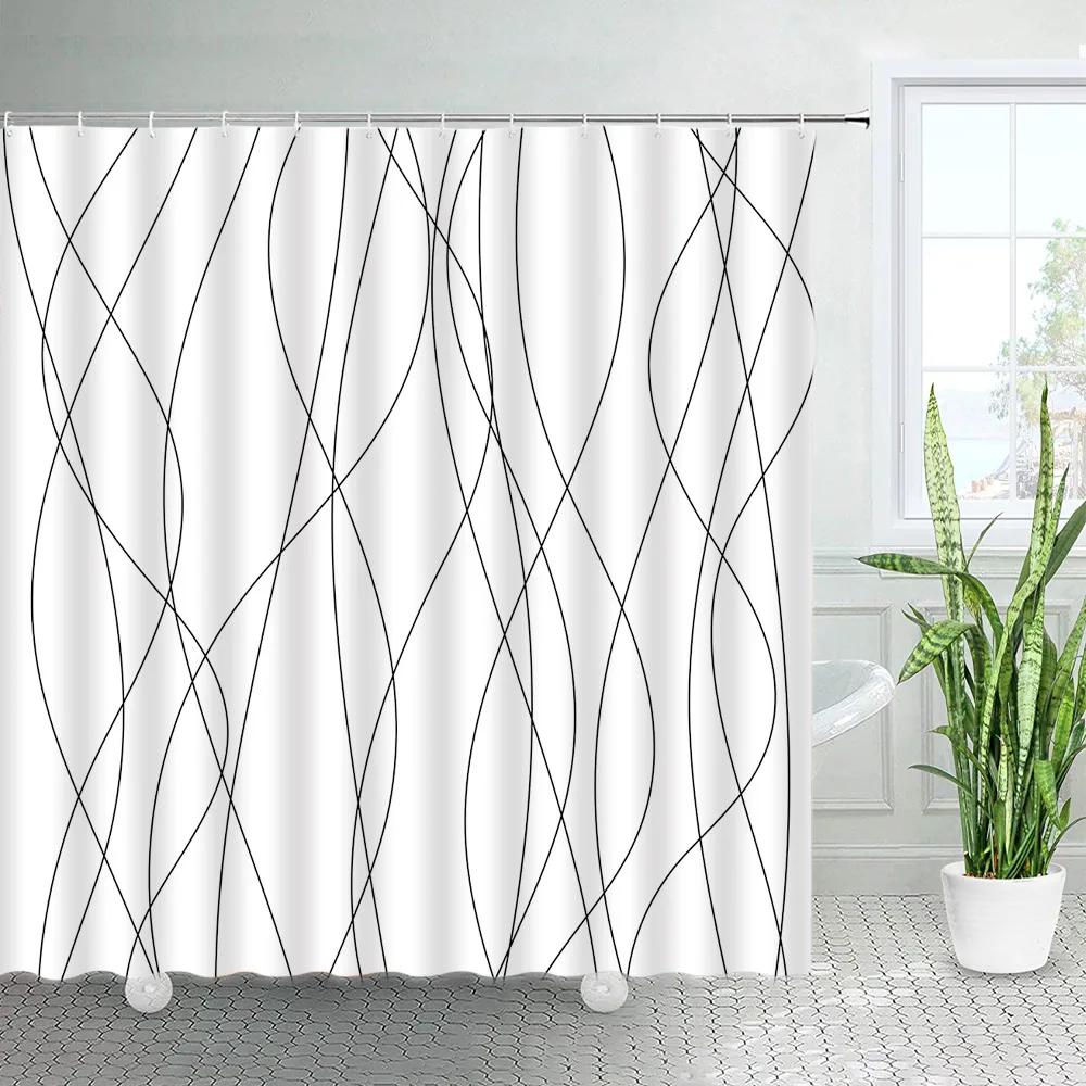 

Modern Shower Curtains with Hooks Geometric Bath Curtains For Bathroom Bathtub Waterproof Personality Polyester Cloth Home Decor 35x70in-90x180cm