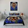 Tiger with Blue Flowers Art Bedding Duvet Cover Set  (1*Duvet Cover 2*Pillowcases, Without Duvet Insert)