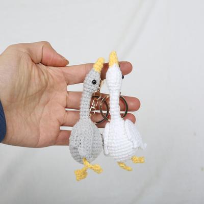 Funny Goose Doll Crochet Keyrings Gray and White Goose Knitting Animal Doll Keyrings Cute Goose Keychain Wholesale Couple Gifts