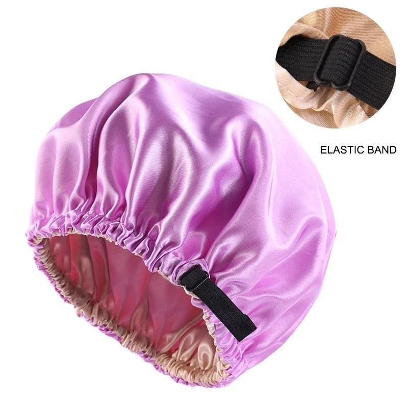 Waterproof Shower Cap Leopard Print Double Layer Elastic Shower Hair Cover Reusable Wave Point Shower Cap Bathroom Supplies