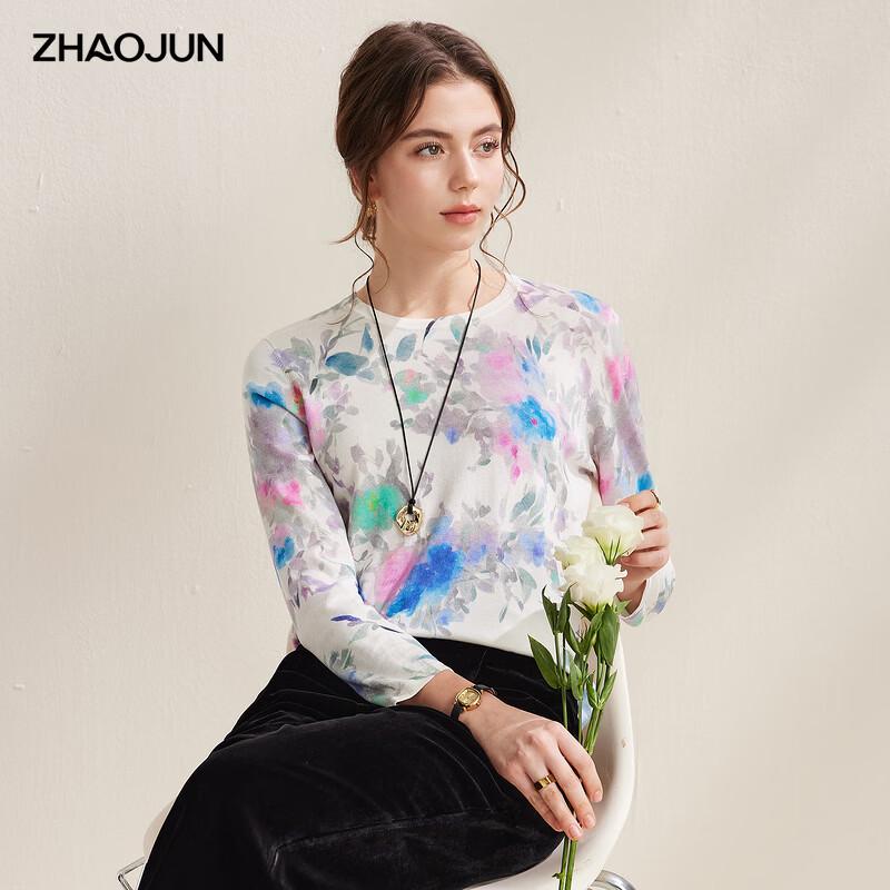 Women s Mulberry Silk Art Print Long Sleeve Knit Top L