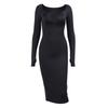 European, American autumn and winter hollow dress, popular women's clothing, sexy square neck split hip dress