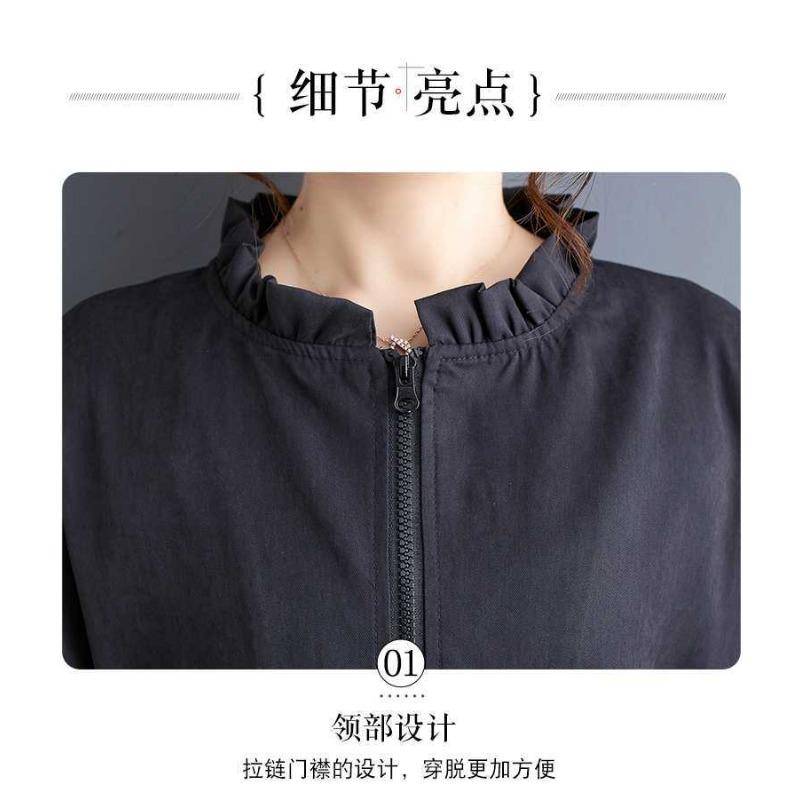 New Loose Retro Fashion Pleated Splicing Mid-Length Zipper Style Dresses