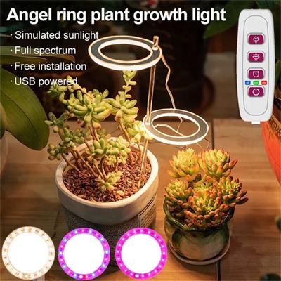 LED Angel Ring Plant Growth Light Full Spectrum Smart 8/12/16H Timer 5 Dimmable Levels Indoor Flower Vegetable Supplement Light