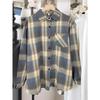 Cămașă de damă retro cu carouri, periată - Îmbrăcăminte exterioară cu mânecă lungă, cu croială lejeră, pentru toamna 2024