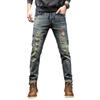 2024 Europäische und amerikanische neue Retro-Distressed-Jeans für Herren, High-End-Distressed-Jeans mit geradem Bein und nostalgischer elastischer Jeanshose
