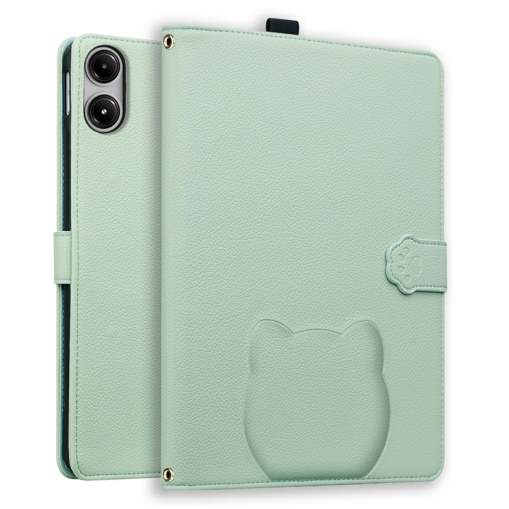 

Чехол-кошелек для Xiaomi Redmi Pad Pro/Pad Pro 5G/Poco Pad 4G/5G Кожаная подставка Настольная обложка с держателем для стилуса, 3D-эффект, узор с кошкой Green