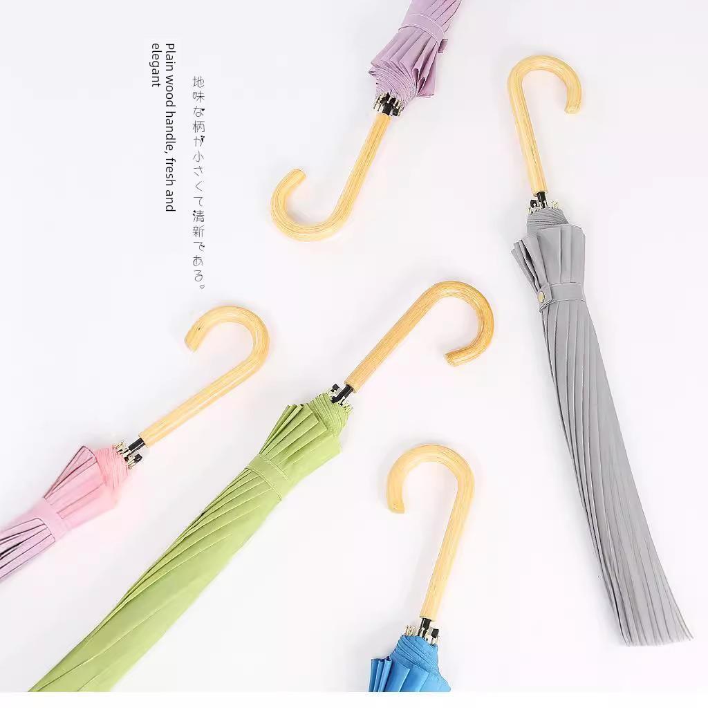 Japanese-Style Minimalist 16K Straight Umbrella with Long Handle, Simple and Stylish Solid Color Leather Handle, Customizable with Printed Logo