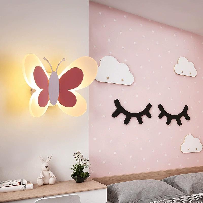 Nordic LED Butterfly Bedside Wall Lamp for Kids - Modern, Creative Bedroom Sconce