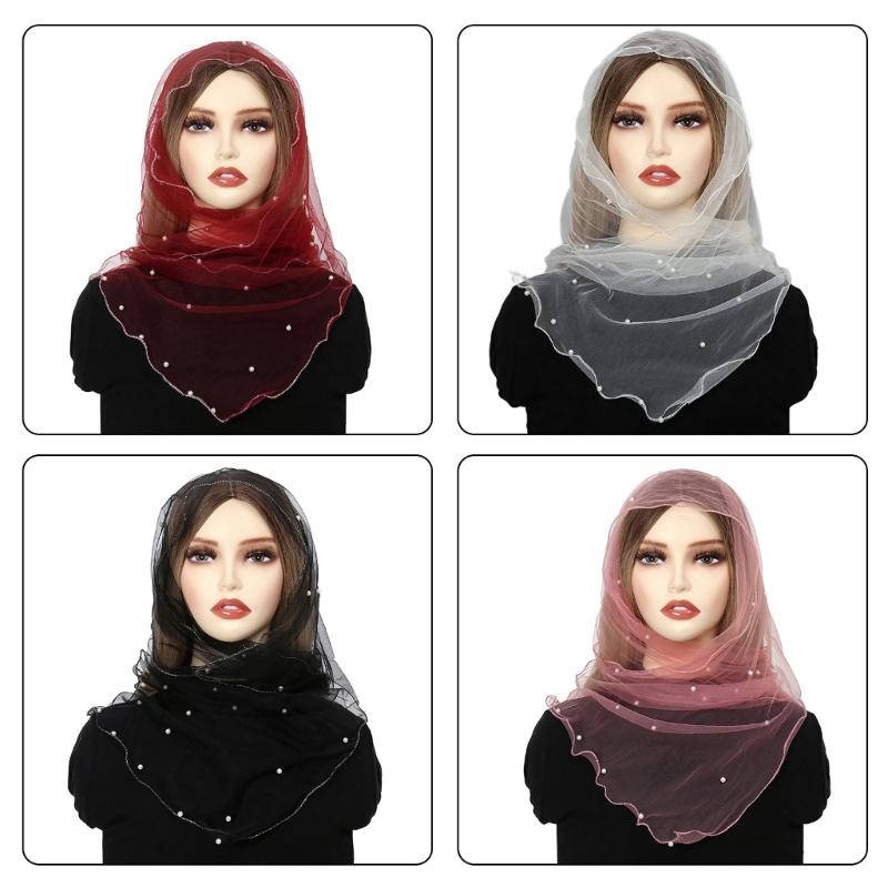 Beadwork Head Scarf Veils for Women Catholic Church Mantilla Veils Head Covering Mass Veils Tulle Scarf for Everyday Wear