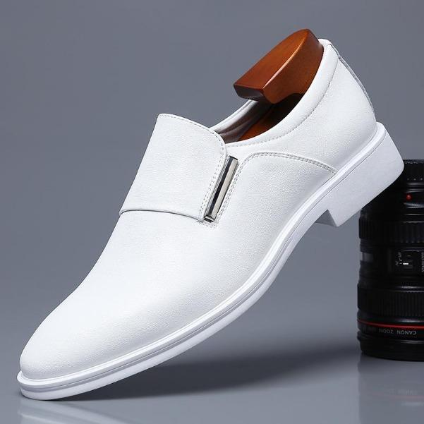 Autumn New Men's Dress Shoes Men's British Business Soft Leather Pointed Youth Leather Shoes White Single Wedding Shoes M973