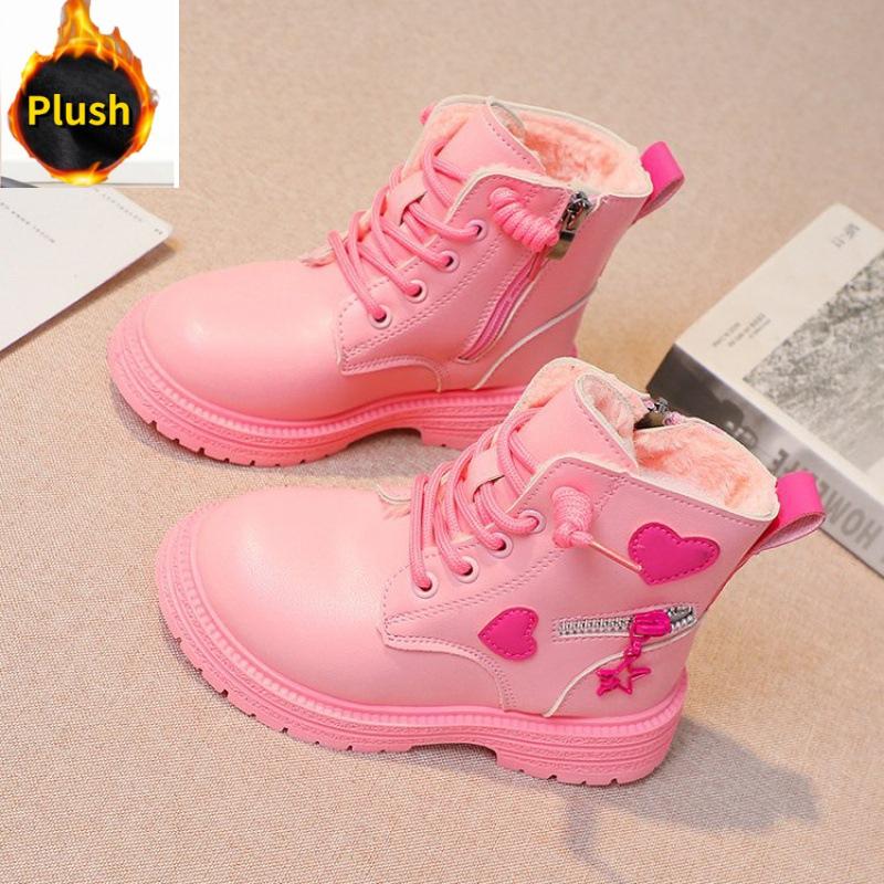 

Сапоги для девочек, детские модные резиновые сапоги, крутая обувь для девочек на весну, осень и зиму, хлопковая мягкая подошва, розовая, с круглым носком, из искусственной кожи, с любовью сбоку 37