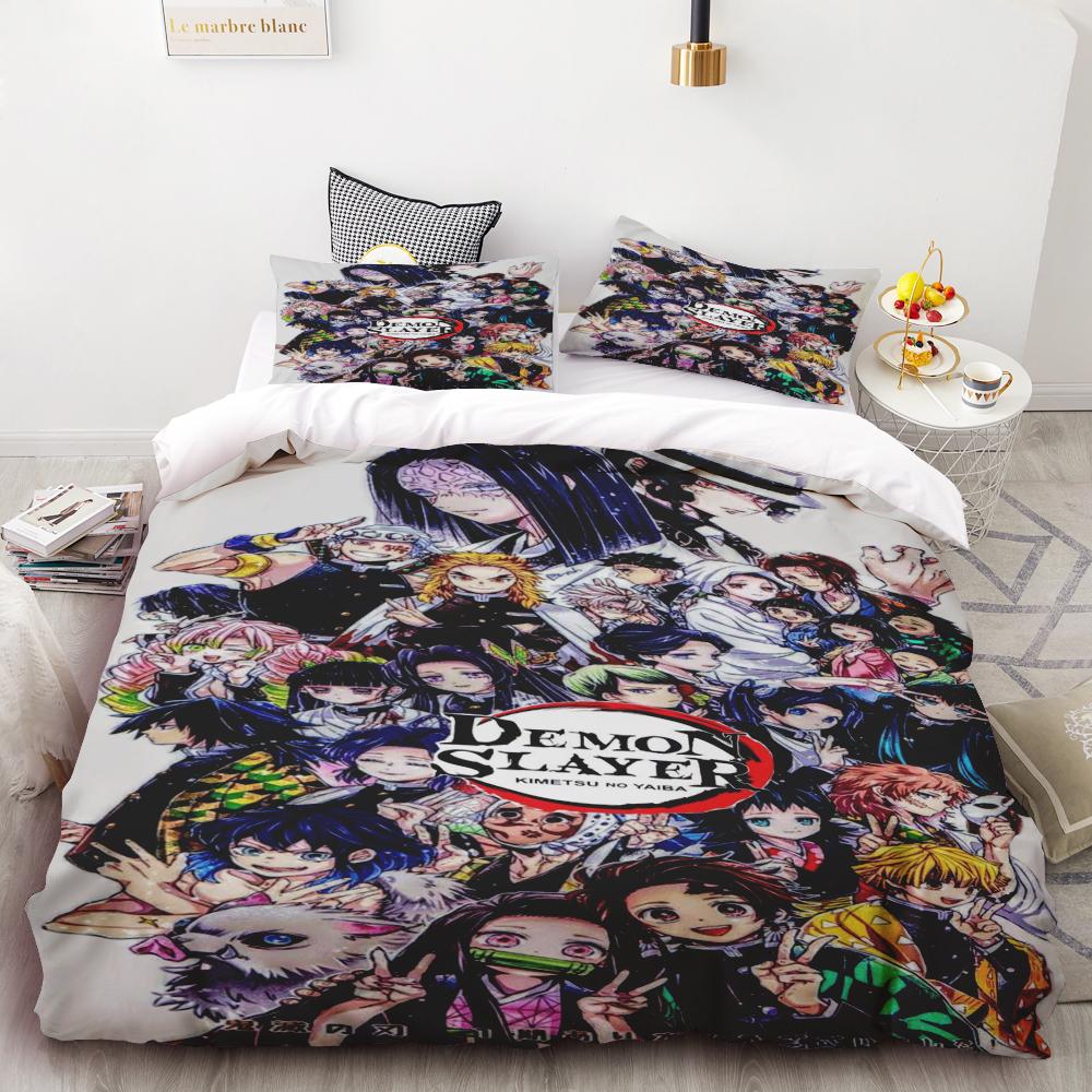 Duvet Covers Demon Slayer Bedding Sets Cartoon Comforter Bed Linen Boys Kids Single Double Size Soft Bedclothes Home Decor Anime