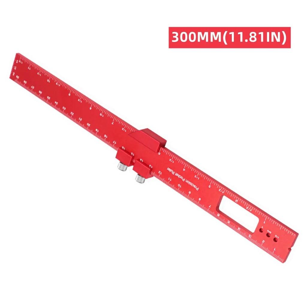T-Type Scribing Ruler High Precision Pocket Ruler Inch and Metric Metal Slide Ruler Aluminum Alloy Woodworking