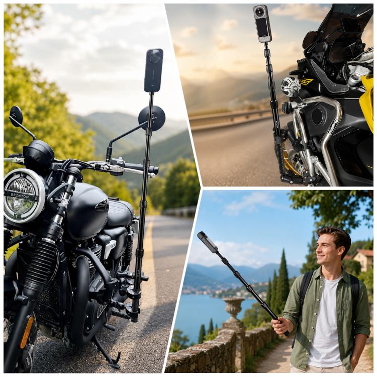 PULUZ Black Cycling Quick‑Release Bracket Set, 150cm Locking Selfie Stick with 2 Pcs Dual‑Head Crab‑Clamp Handlebar Mount for Action Cameras