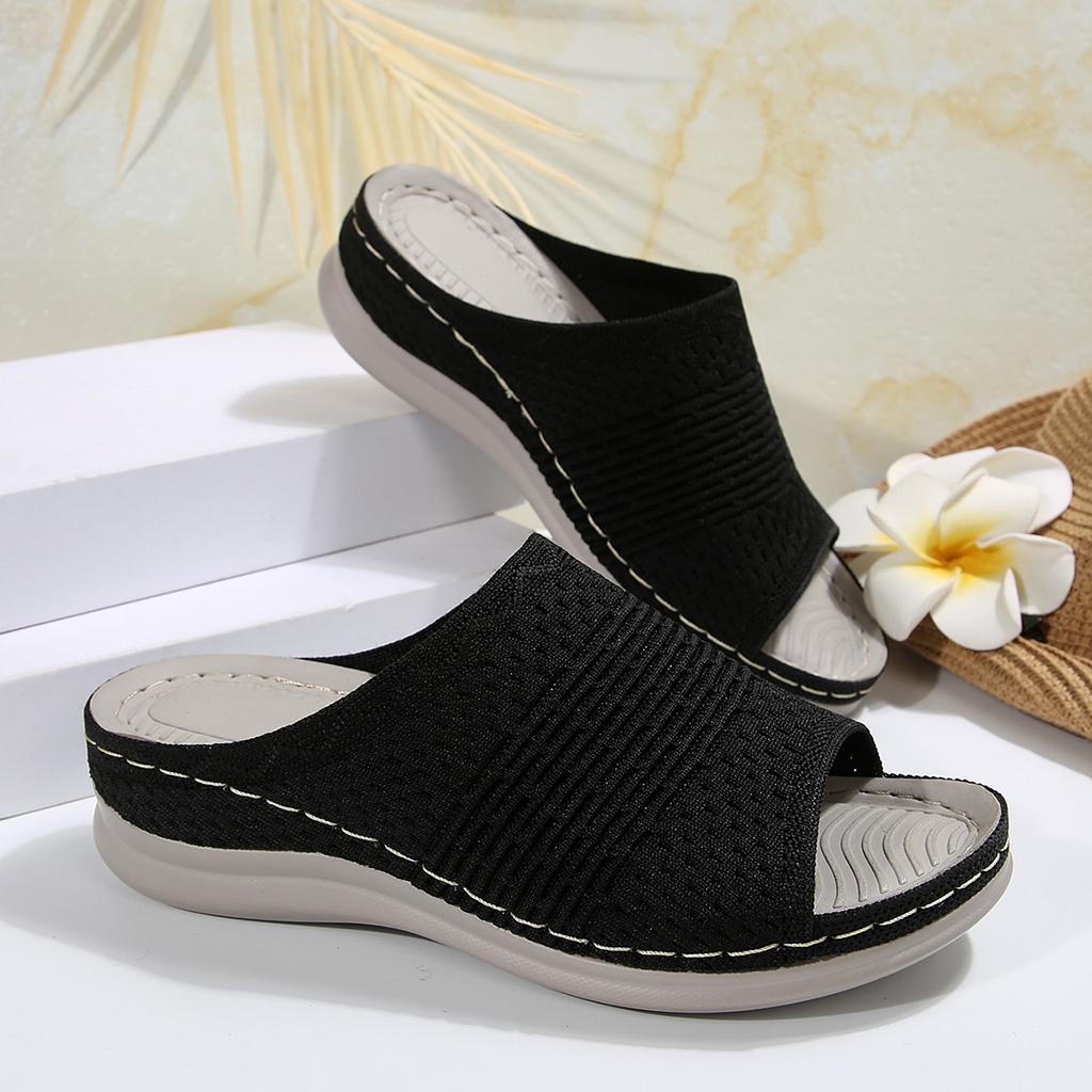 Platform Sandals Elastic Flying Fabric Breathable Slippers Soft Sole Casual Beach Slippers