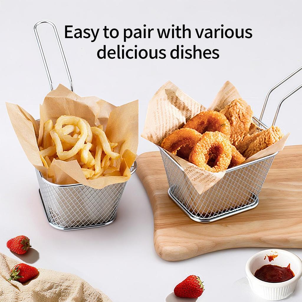 Fry Basket Professional Stainless Steel Pasta Strainer with Handle Kitchen Gadgets for Cooking BBQ Camping Picnic Food Display
