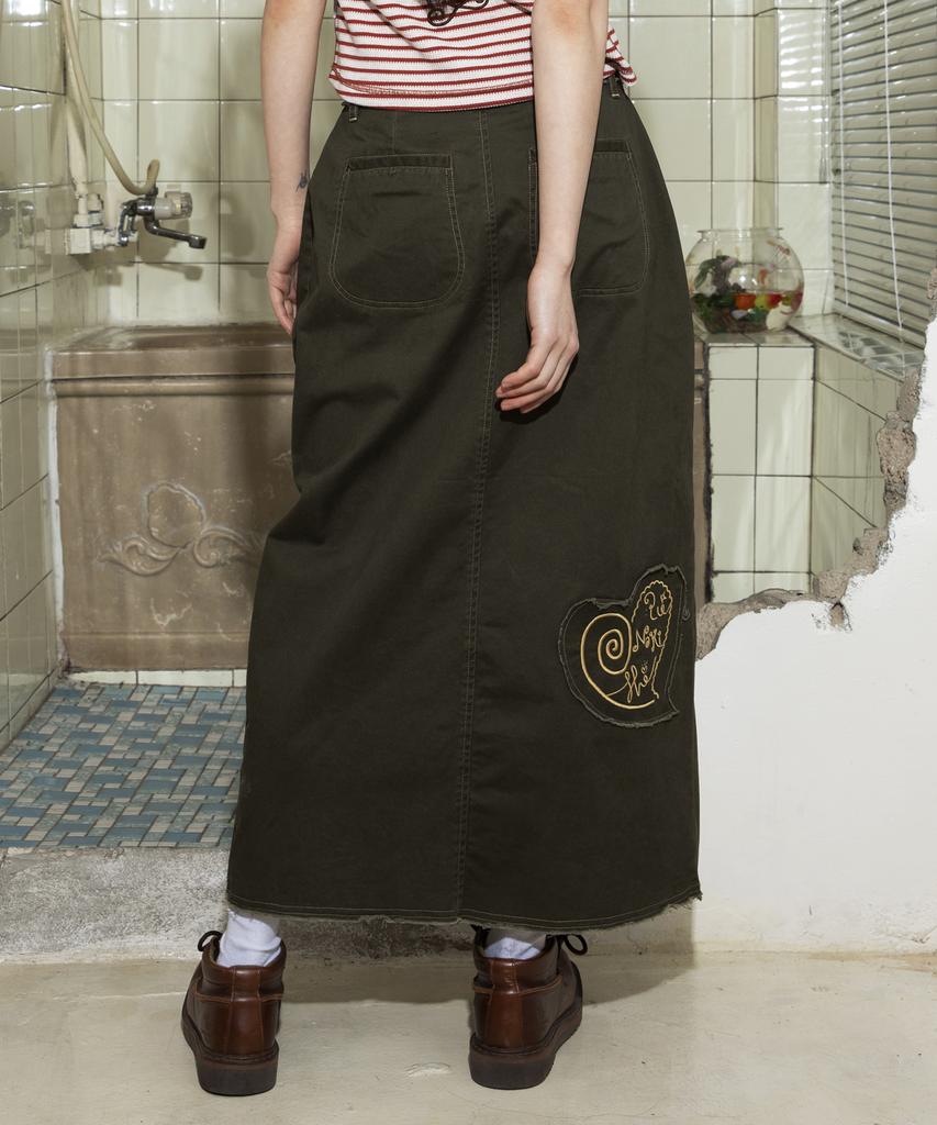 Lunakihu Wxsk008 Tsuru Cotton Long Skirt (Khaki)