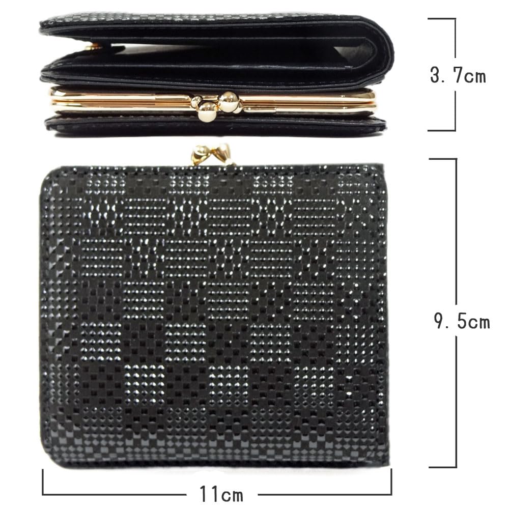 Inden Bifold Clasp Clasp Purse Black Deerskin with Black Small Checkered Clasp 1 Bill 6 Card 2 X 11cm X [Inden-ya] Wallet, Purse, 1608, A, Lacquer,