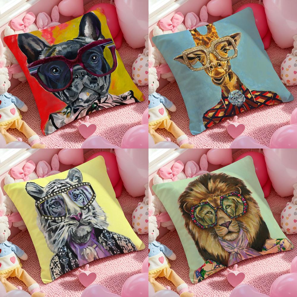 Rich Pink Lion Animal Jewelry Cheetah With Cushion Cover Anti-dustmite Pillowcase Invisible Zipper Silky Short Plush Sofa Cushio
