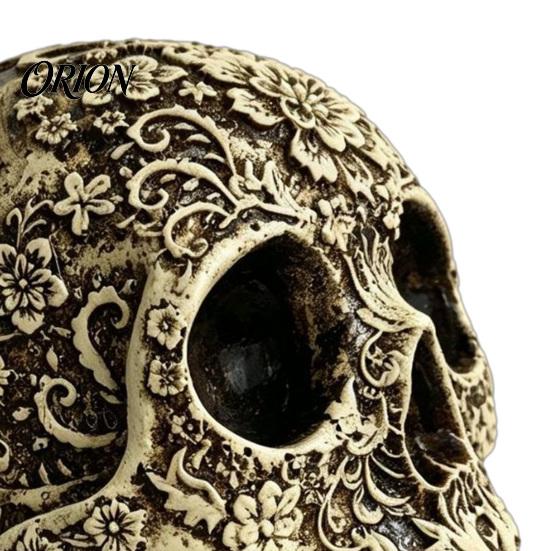 Vintage Carved Skull Figurines Creative Flowers Sculpture, Human Head Skeleton Statue, Collectible Halloween Festive Window Displays Home Decor, Prop