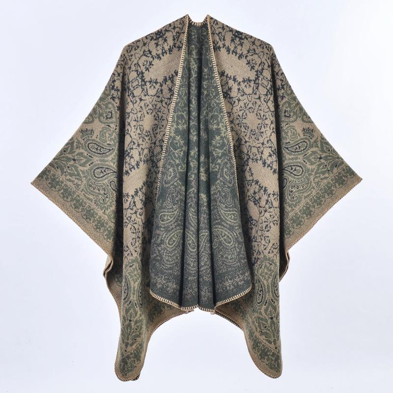 New Retro Cashew Flower Large Shawl Autumn and Winter Women's Imitation Cashmere Thickened Warm Scarf Cape
