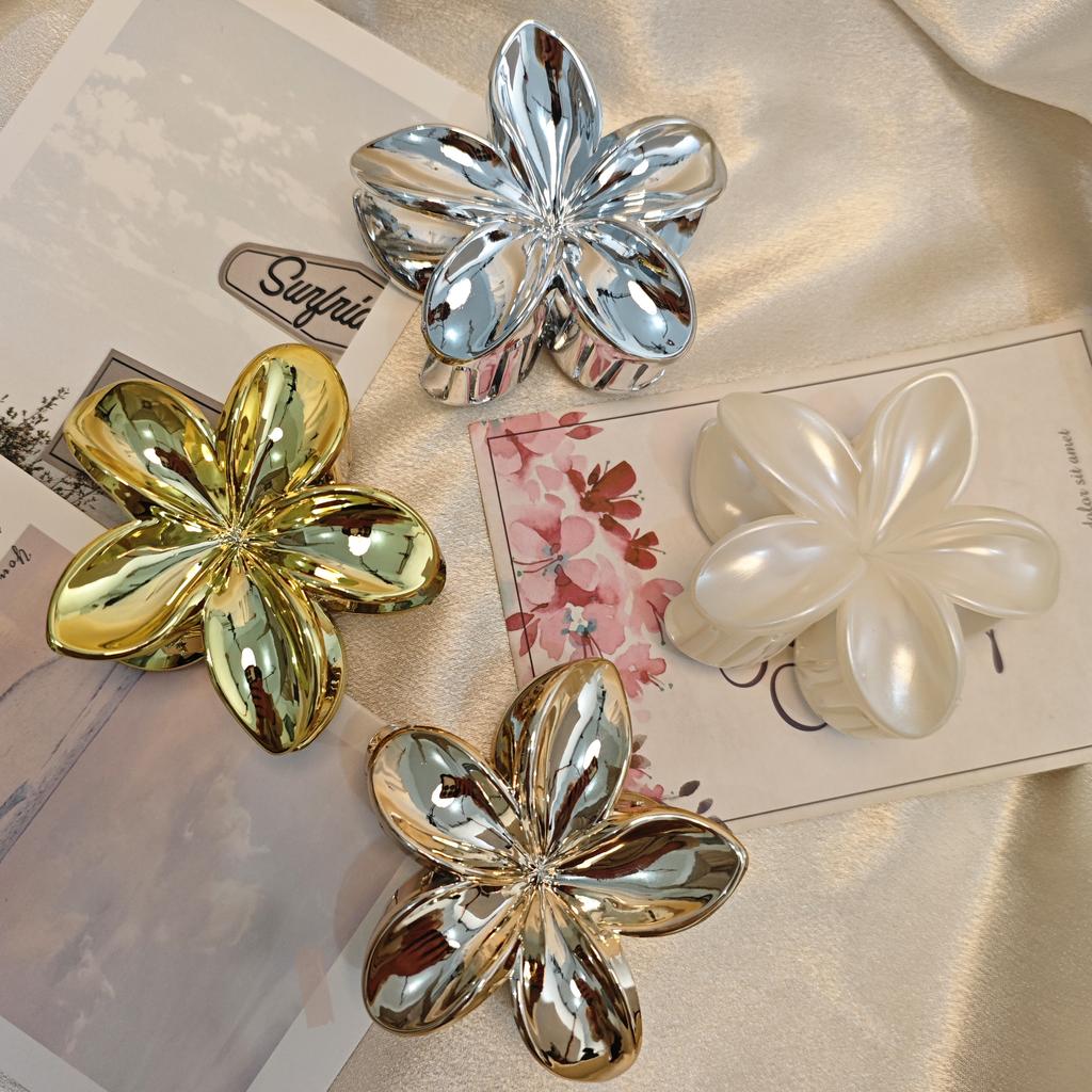1-4Pcs Fashion Flower Hair Claw Clips for Women Gold Silver Color Large Hairpins Ponytail Shark Clip Headdress Hair Accessories