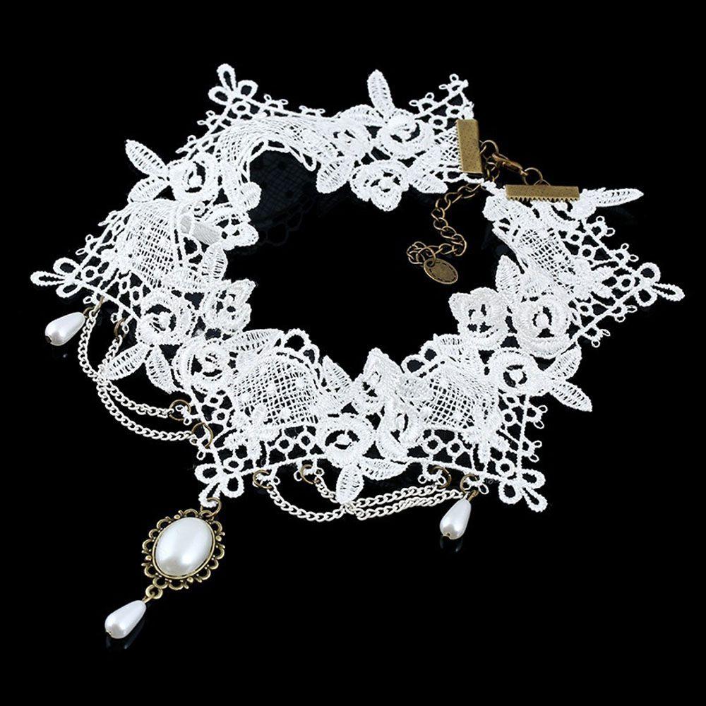 Vintage Retro Women Bride Lace Statement Short Jewelry Choker Collar Bridal Necklace