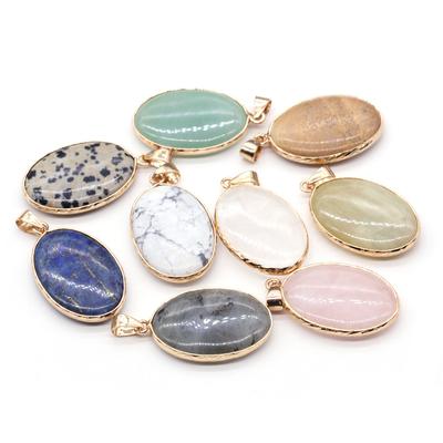1Pc Natural Stone Pendant Oval Rose Quartz Turquoise Jade Lapis Lazuli Gemstone Charms for Jewelry Making DIY Necklace Bracelet Accessory 22×35 Mm