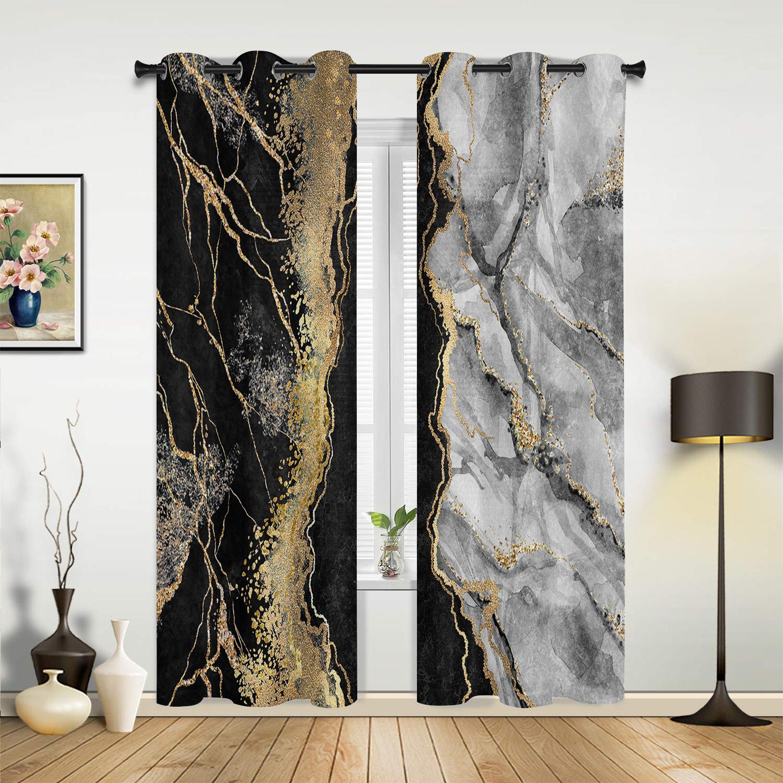 Абстрактные черные мраморные современные оконные шторы для гостиной — фото 3