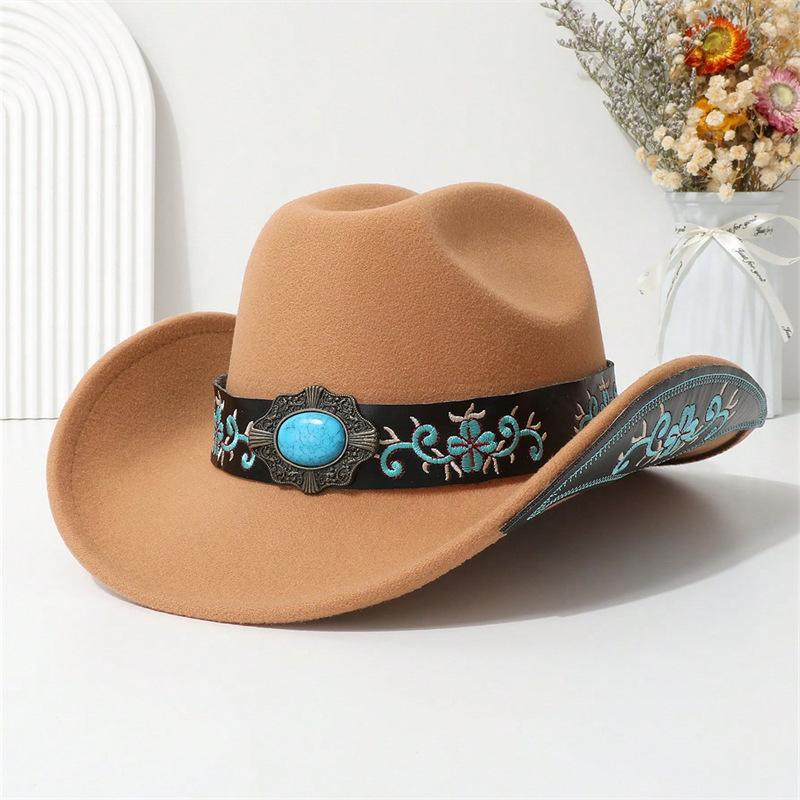 

Элегантная женская фетровая ковбойская шляпа с бирюзовым камнем и вышитым поясом — идеальный вариант для танцевальных вечеринок, выпускных и праздничных мероприятий. One Size Fits All хаки