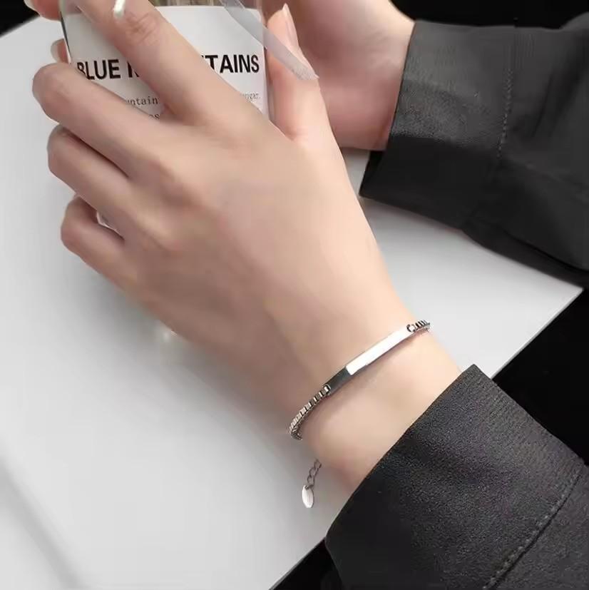 Stainless Steel Silver Color Bracelet  Fashion Couples Accessories Simple Charm Splicing Chain Glossy Geometric Party